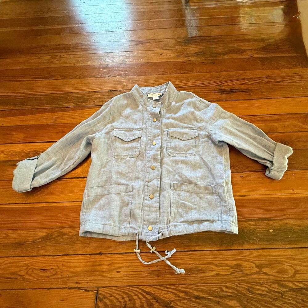 C&C California Jacket Medium Blue 100% Linen Breathable Vacation Cruise - Picture 3 of 10
